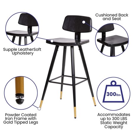 Flash Furniture 2 Pack Black LeatherSoft Barstools with Gold Tips AY-S02-BK-GG